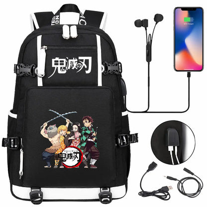 New Cute Anime Demon Slayer Tanjirou USB Boy Girl Book School Bag Large Capacity Teenagers Student Schoolbags Women Men Backpack