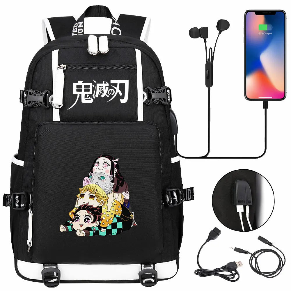 New Cute Anime Demon Slayer Tanjirou USB Boy Girl Book School Bag Large Capacity Teenagers Student Schoolbags Women Men Backpack