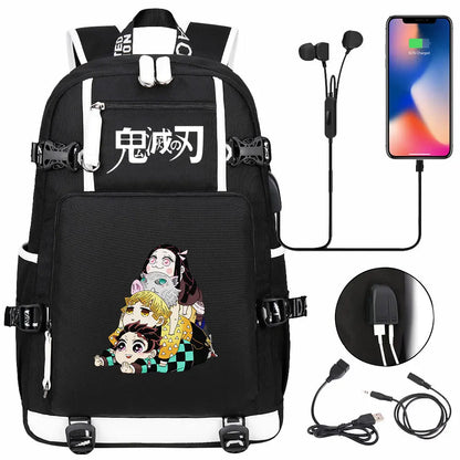 New Cute Anime Demon Slayer Tanjirou USB Boy Girl Book School Bag Large Capacity Teenagers Student Schoolbags Women Men Backpack