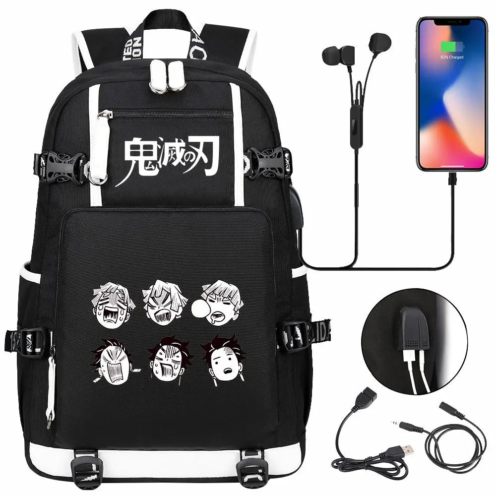 New Cute Anime Demon Slayer Tanjirou USB Boy Girl Book School Bag Large Capacity Teenagers Student Schoolbags Women Men Backpack