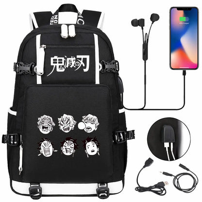 New Cute Anime Demon Slayer Tanjirou USB Boy Girl Book School Bag Large Capacity Teenagers Student Schoolbags Women Men Backpack