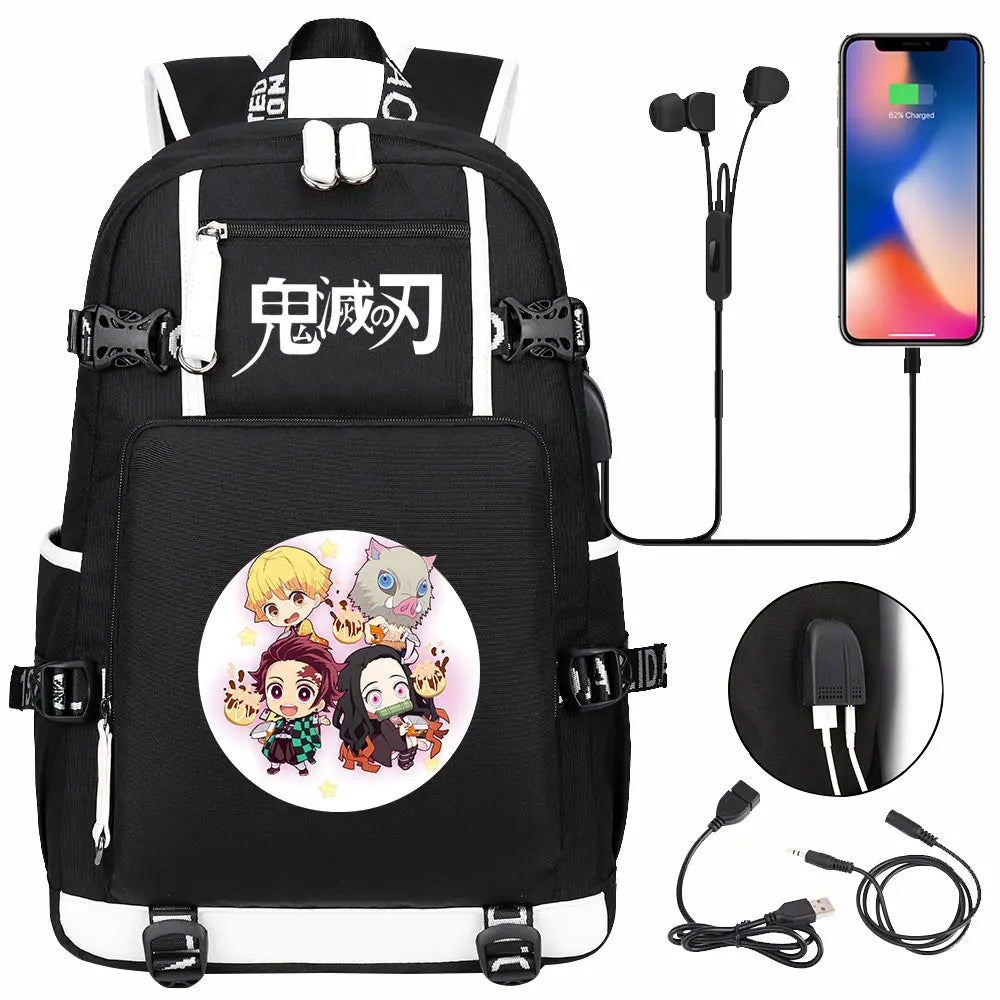New Cute Anime Demon Slayer Tanjirou USB Boy Girl Book School Bag Large Capacity Teenagers Student Schoolbags Women Men Backpack