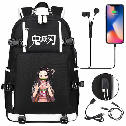New Cute Anime Demon Slayer Tanjirou USB Boy Girl Book School Bag Large Capacity Teenagers Student Schoolbags Women Men Backpack