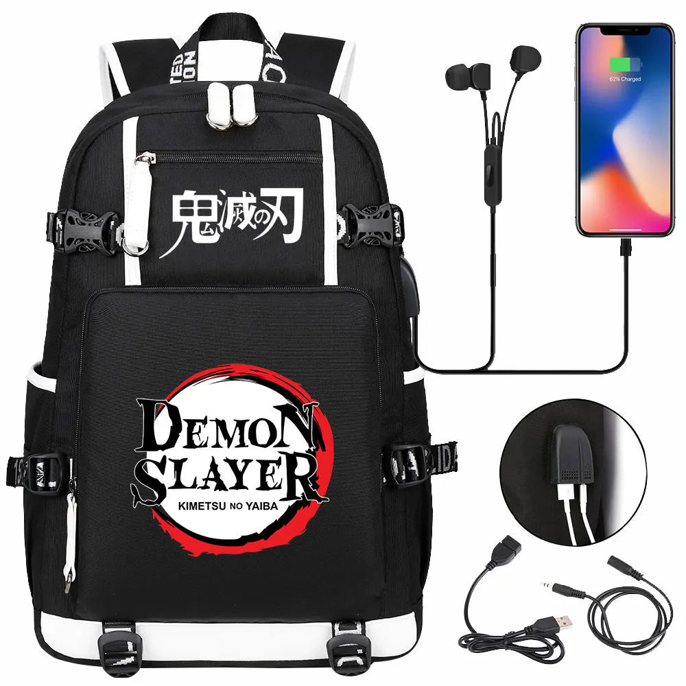 New Cute Anime Demon Slayer Tanjirou USB Boy Girl Book School Bag Large Capacity Teenagers Student Schoolbags Women Men Backpack