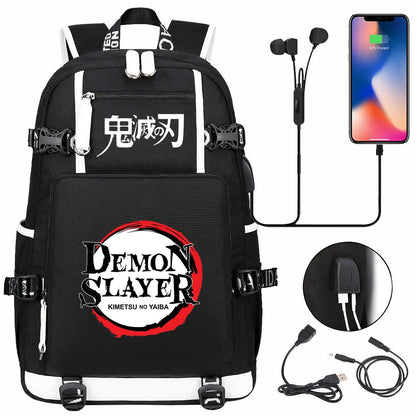 New Cute Anime Demon Slayer Tanjirou USB Boy Girl Book School Bag Large Capacity Teenagers Student Schoolbags Women Men Backpack