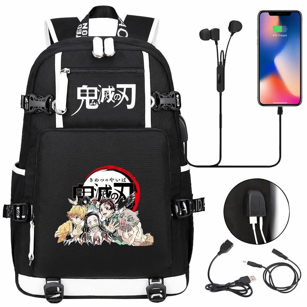 New Cute Anime Demon Slayer Tanjirou USB Boy Girl Book School Bag Large Capacity Teenagers Student Schoolbags Women Men Backpack