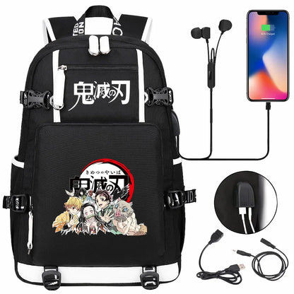New Cute Anime Demon Slayer Tanjirou USB Boy Girl Book School Bag Large Capacity Teenagers Student Schoolbags Women Men Backpack