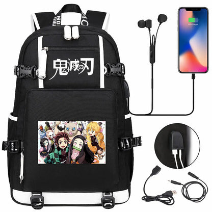 New Cute Anime Demon Slayer Tanjirou USB Boy Girl Book School Bag Large Capacity Teenagers Student Schoolbags Women Men Backpack