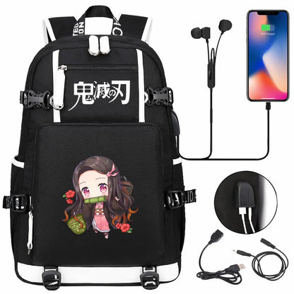 New Cute Anime Demon Slayer Tanjirou USB Boy Girl Book School Bag Large Capacity Teenagers Student Schoolbags Women Men Backpack