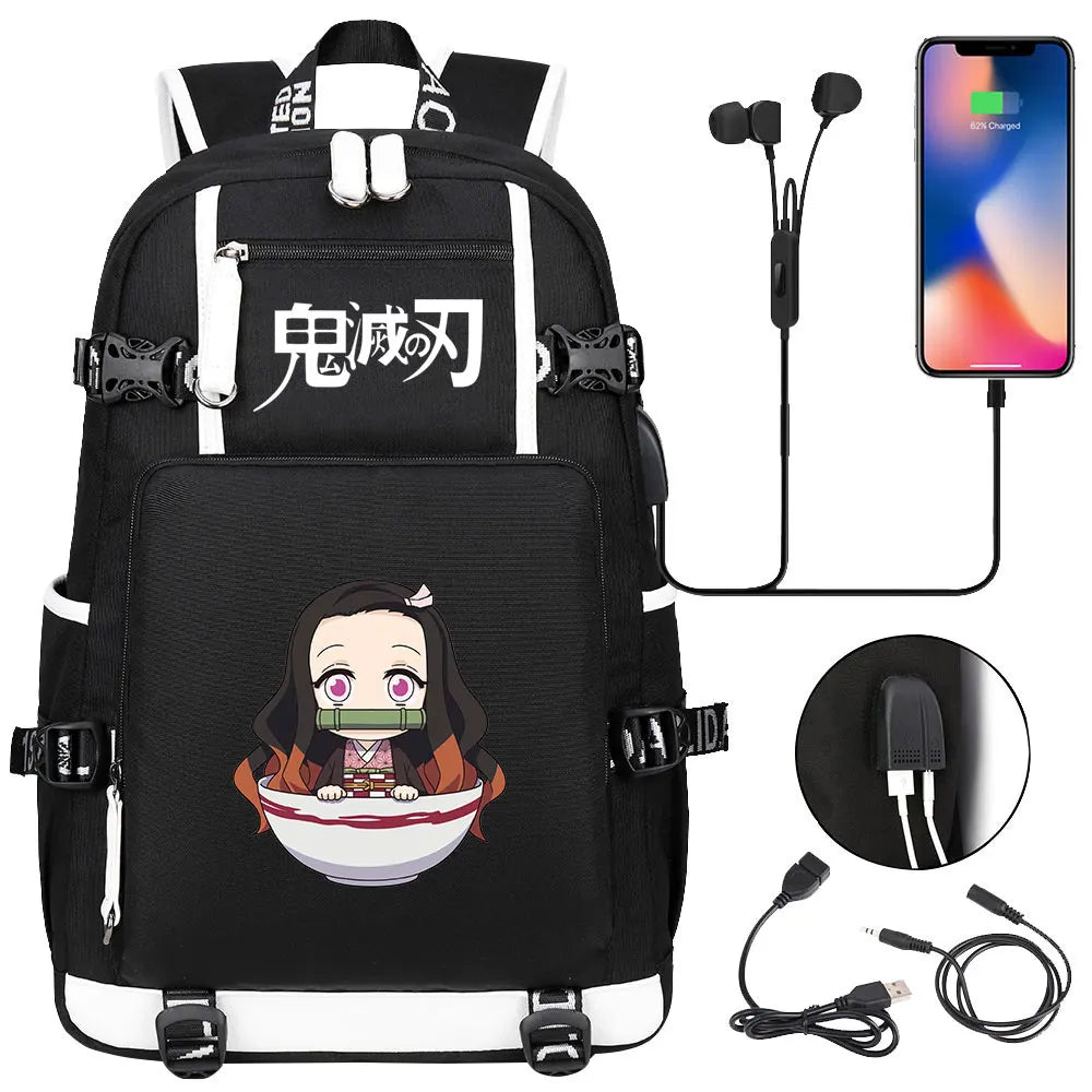 New Cute Anime Demon Slayer Tanjirou USB Boy Girl Book School Bag Large Capacity Teenagers Student Schoolbags Women Men Backpack