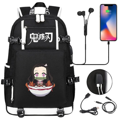 New Cute Anime Demon Slayer Tanjirou USB Boy Girl Book School Bag Large Capacity Teenagers Student Schoolbags Women Men Backpack