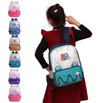 New Cute Cartoon Children's Bookbags with Sequin Mermaid Scales Backpack, Lightweight and Large Capacity for Outdoor Storage