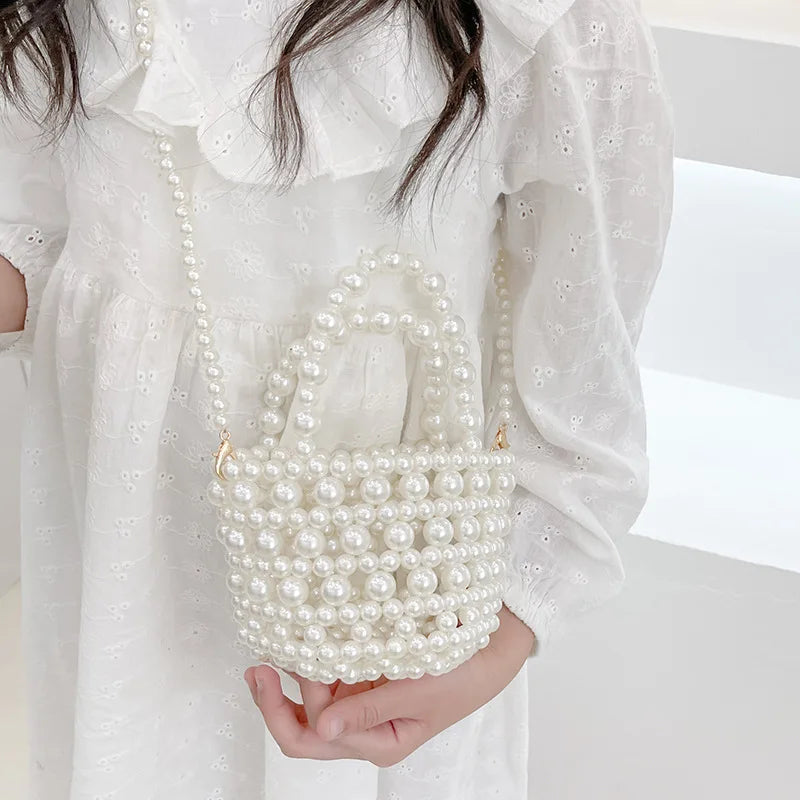 New Cute Children Girl Party Shoulder Bag Pearl Handbag Toddler Coin Purse Kawaii Mini Crossbody Bags Kids Gift