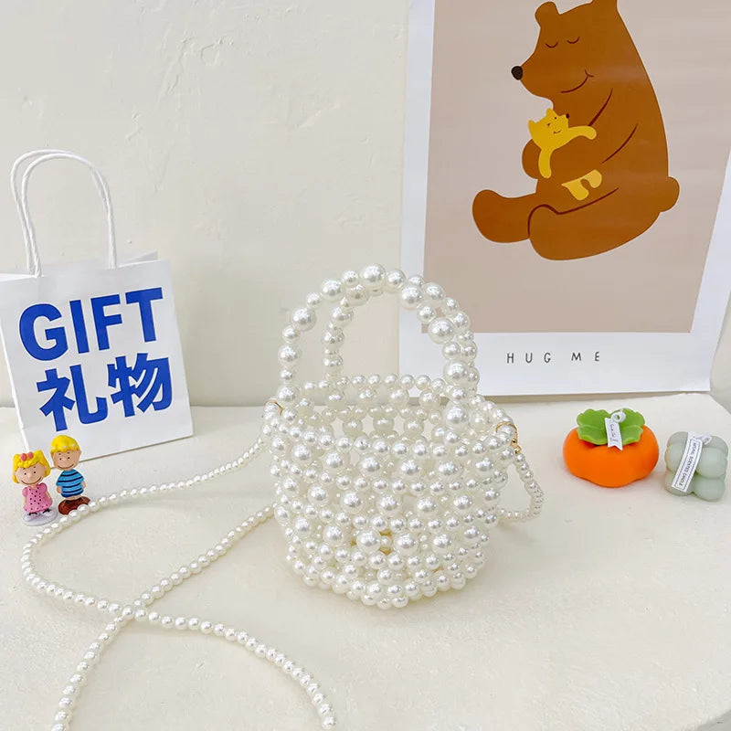 New Cute Children Girl Party Shoulder Bag Pearl Handbag Toddler Coin Purse Kawaii Mini Crossbody Bags Kids Gift