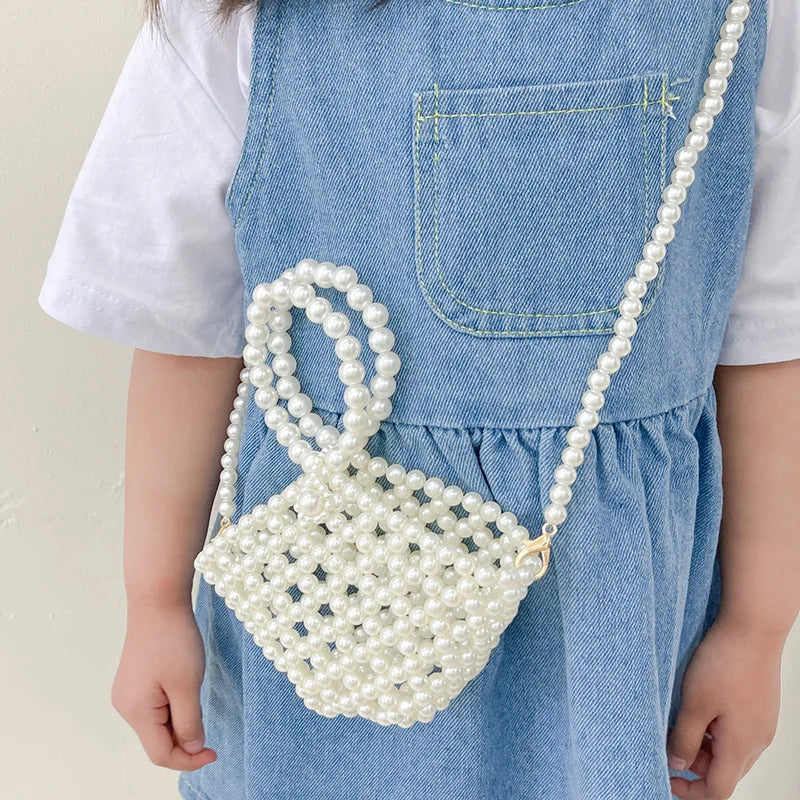New Cute Children Girl Party Shoulder Bag Pearl Handbag Toddler Coin Purse Kawaii Mini Crossbody Bags Kids Gift