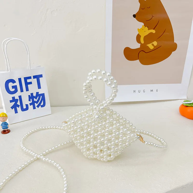 New Cute Children Girl Party Shoulder Bag Pearl Handbag Toddler Coin Purse Kawaii Mini Crossbody Bags Kids Gift