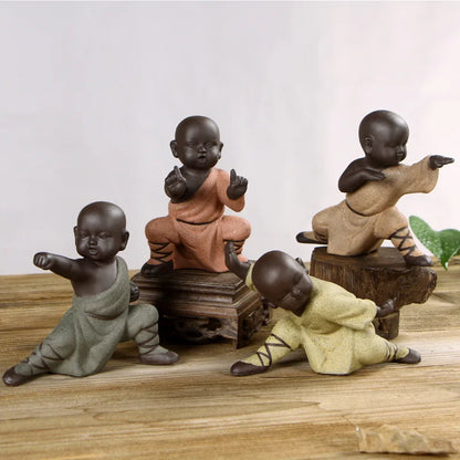 New Cute Little Monk Statue Kung Fu Purple Clay Tea Pet Ornaments Modern Art Sculpture Figurines Office Home Decoration Gifts