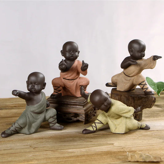 New Cute Little Monk Statue Kung Fu Purple Clay Tea Pet Ornaments Modern Art Sculpture Figurines Office Home Decoration Gifts