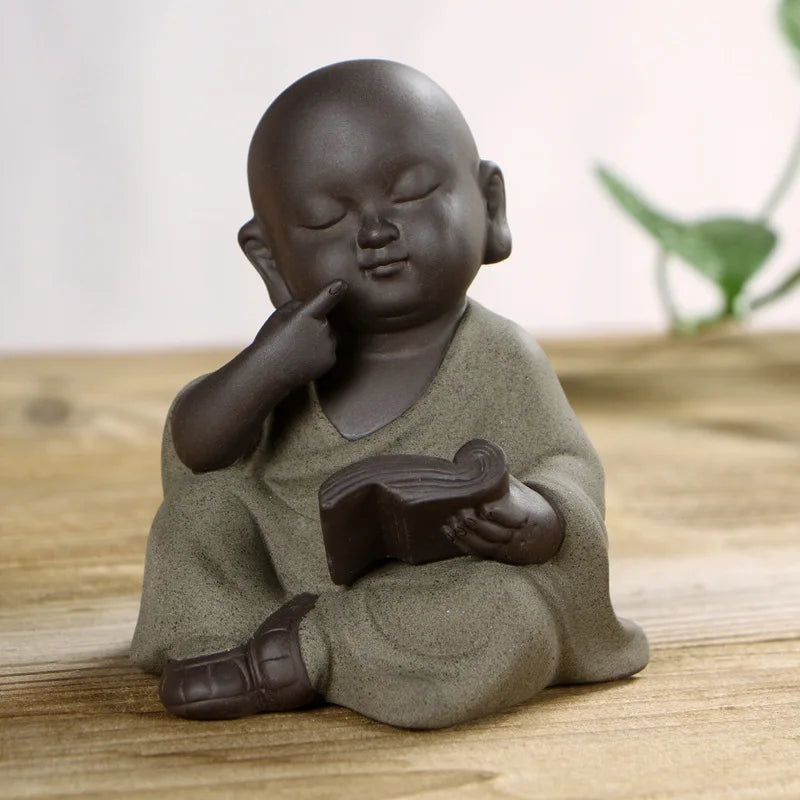New Cute Little Monk Statue Kung Fu Purple Clay Tea Pet Ornaments Modern Art Sculpture Figurines Office Home Decoration Gifts
