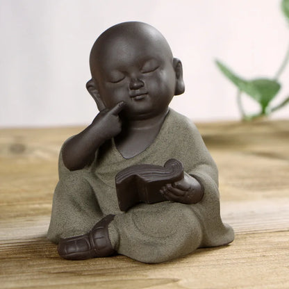New Cute Little Monk Statue Kung Fu Purple Clay Tea Pet Ornaments Modern Art Sculpture Figurines Office Home Decoration Gifts
