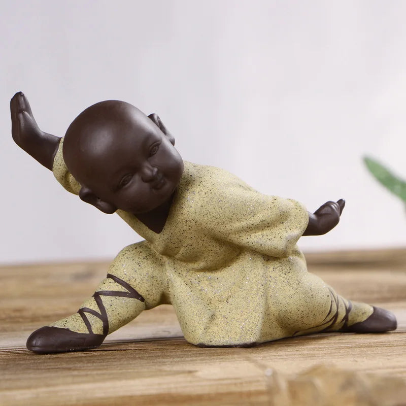 New Cute Little Monk Statue Kung Fu Purple Clay Tea Pet Ornaments Modern Art Sculpture Figurines Office Home Decoration Gifts