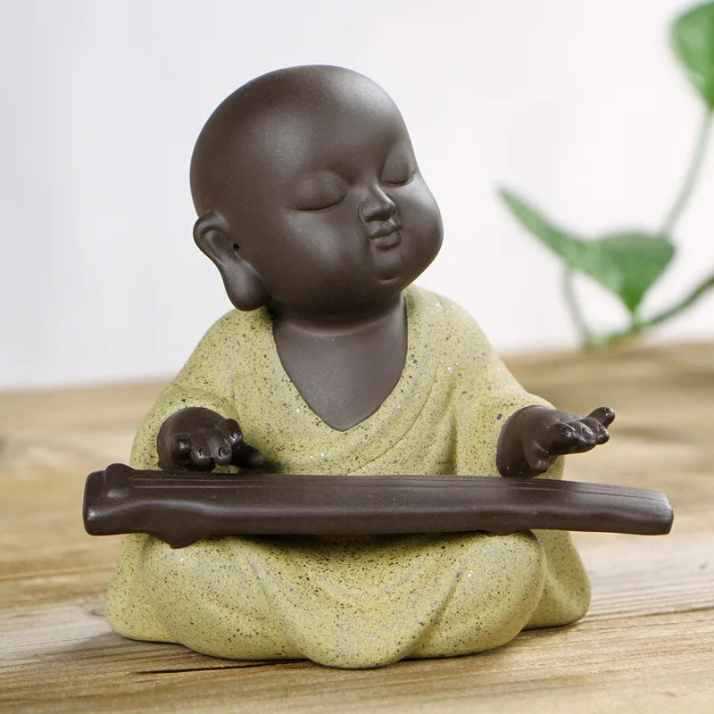 New Cute Little Monk Statue Kung Fu Purple Clay Tea Pet Ornaments Modern Art Sculpture Figurines Office Home Decoration Gifts