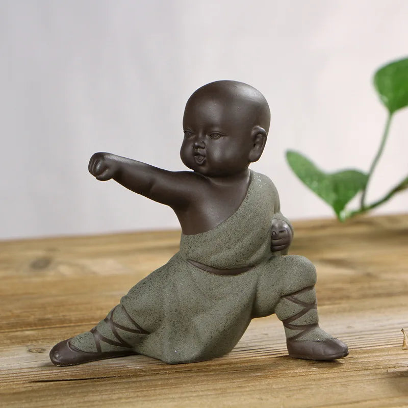 New Cute Little Monk Statue Kung Fu Purple Clay Tea Pet Ornaments Modern Art Sculpture Figurines Office Home Decoration Gifts