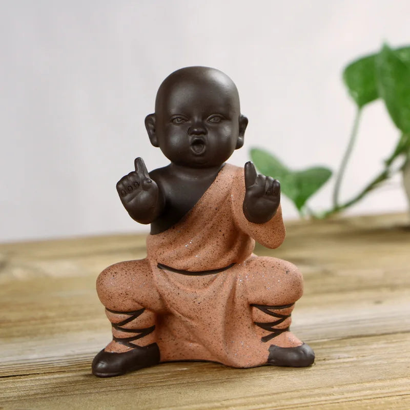 New Cute Little Monk Statue Kung Fu Purple Clay Tea Pet Ornaments Modern Art Sculpture Figurines Office Home Decoration Gifts