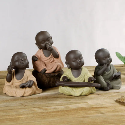 New Cute Little Monk Statue Kung Fu Purple Clay Tea Pet Ornaments Modern Art Sculpture Figurines Office Home Decoration Gifts