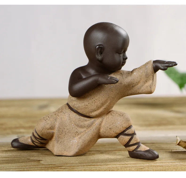 New Cute Little Monk Statue Kung Fu Purple Clay Tea Pet Ornaments Modern Art Sculpture Figurines Office Home Decoration Gifts