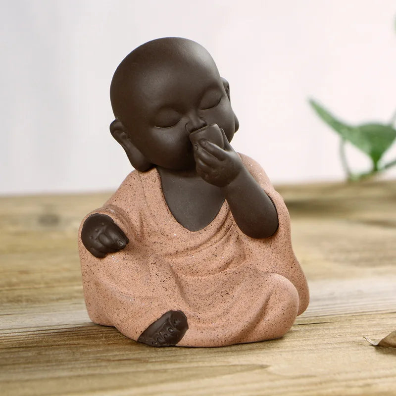 New Cute Little Monk Statue Kung Fu Purple Clay Tea Pet Ornaments Modern Art Sculpture Figurines Office Home Decoration Gifts