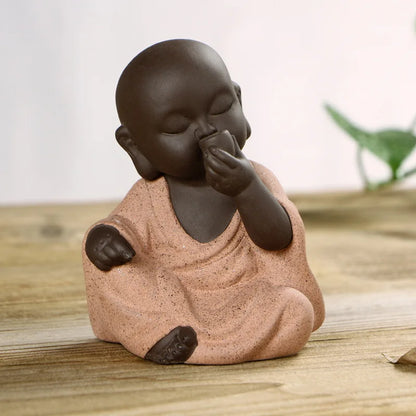 New Cute Little Monk Statue Kung Fu Purple Clay Tea Pet Ornaments Modern Art Sculpture Figurines Office Home Decoration Gifts