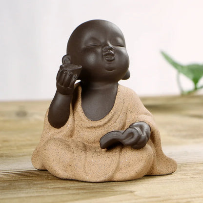 New Cute Little Monk Statue Kung Fu Purple Clay Tea Pet Ornaments Modern Art Sculpture Figurines Office Home Decoration Gifts