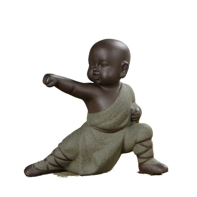 New Cute Little Monk Statue Kung Fu Purple Clay Tea Pet Ornaments Modern Art Sculpture Figurines Office Home Decoration Gifts
