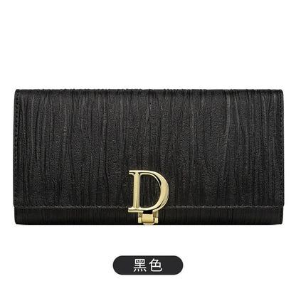 New D-button Ladies Purse Long Leather Striped Cowhide Wallet