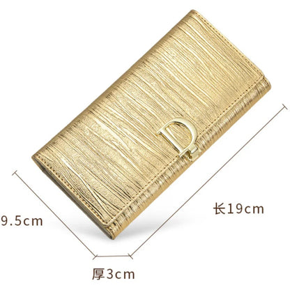 New D-button Ladies Purse Long Leather Striped Cowhide Wallet