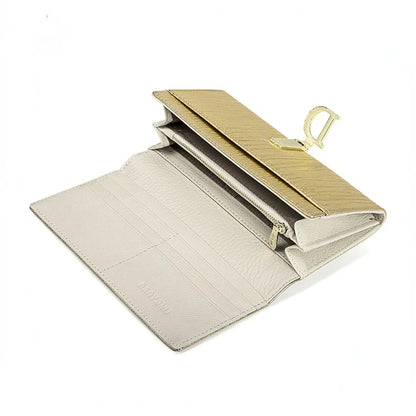 New D-button Ladies Purse Long Leather Striped Cowhide Wallet