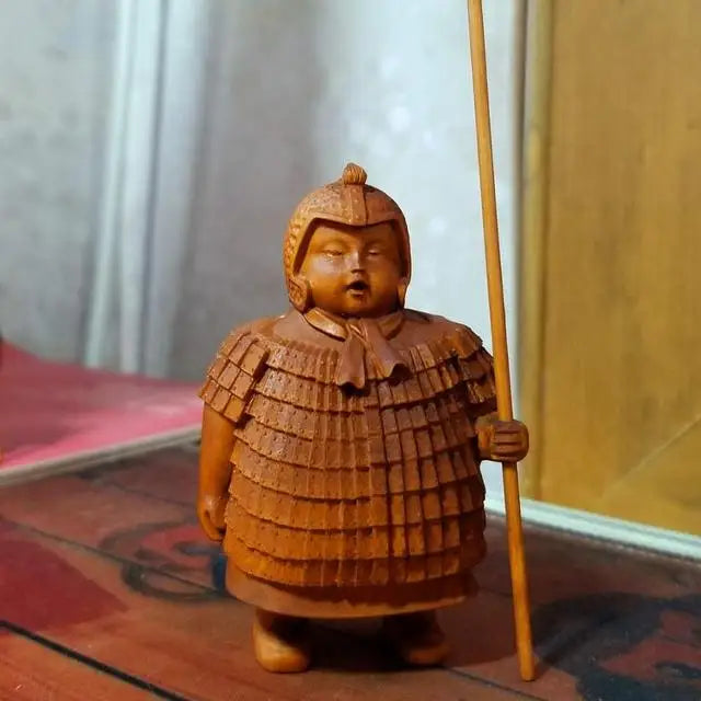 New Delicate Terracotta Warrior Wood Sculptures Retro Chinese Wooden Statues Manual Sculpture Decorations For The H