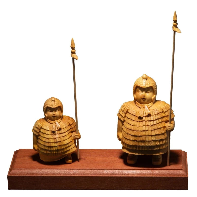 New Delicate Terracotta Warrior Wood Sculptures Retro Chinese Wooden Statues Manual Sculpture Decorations For The H