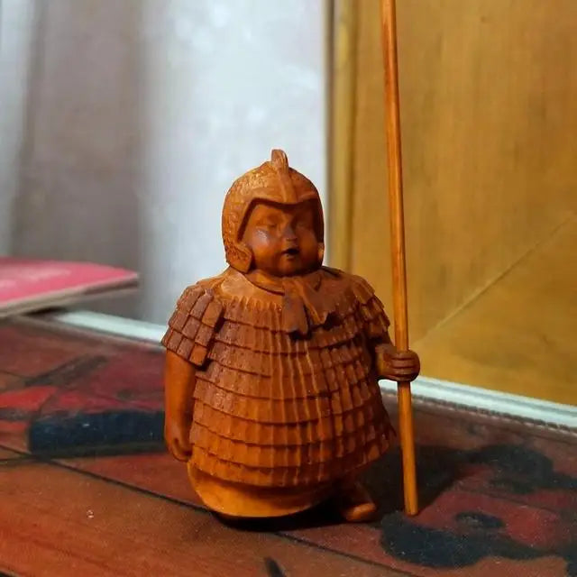 New Delicate Terracotta Warrior Wood Sculptures Retro Chinese Wooden Statues Manual Sculpture Decorations For The H