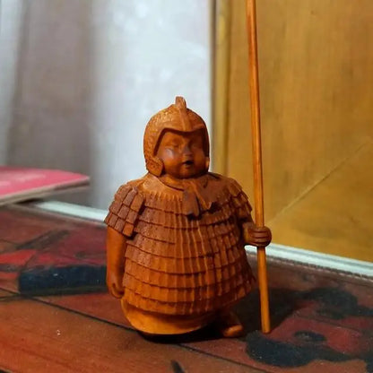 New Delicate Terracotta Warrior Wood Sculptures Retro Chinese Wooden Statues Manual Sculpture Decorations For The H