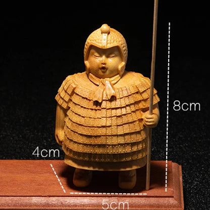 New Delicate Terracotta Warrior Wood Sculptures Retro Chinese Wooden Statues Manual Sculpture Decorations For The H