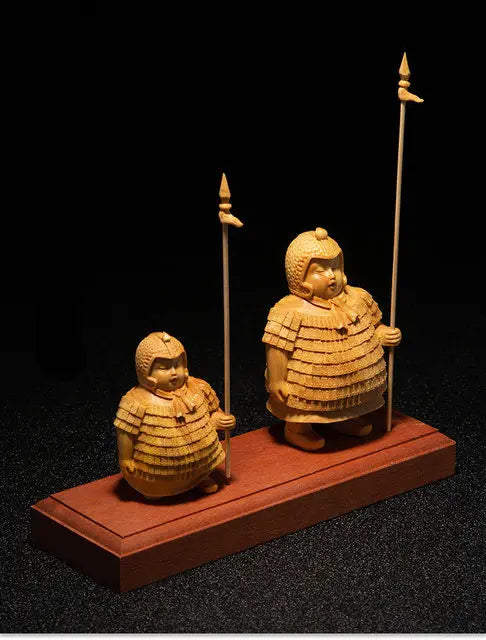 New Delicate Terracotta Warrior Wood Sculptures Retro Chinese Wooden Statues Manual Sculpture Decorations For The H