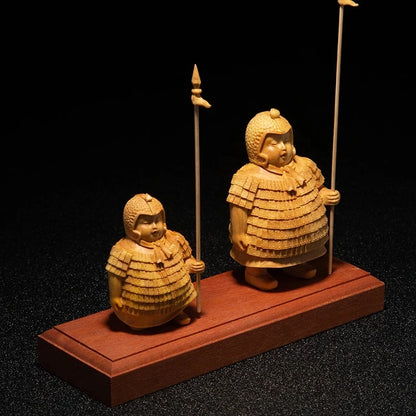 New Delicate Terracotta Warrior Wood Sculptures Retro Chinese Wooden Statues Manual Sculpture Decorations For The H