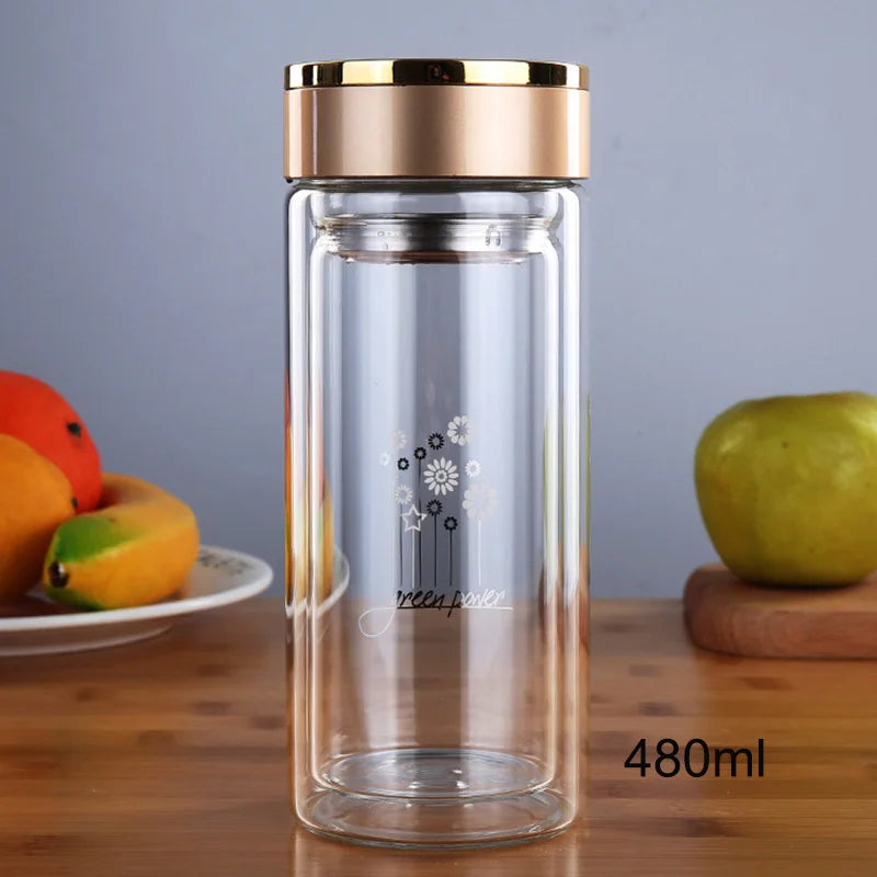 New Double Wall Glass cup Bottles Tumbler Glass Tea Drinking, Teacup Coffee Water pot tea cup,Water Bottle cups Flask