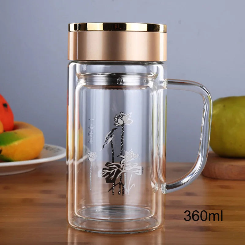 New Double Wall Glass cup Bottles Tumbler Glass Tea Drinking, Teacup Coffee Water pot tea cup,Water Bottle cups Flask