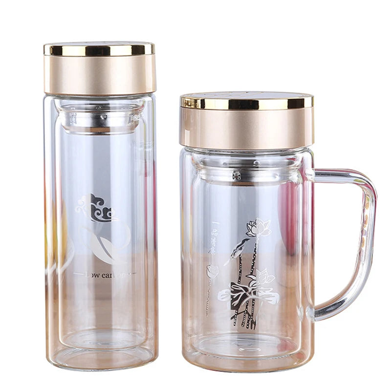 New Double Wall Glass cup Bottles Tumbler Glass Tea Drinking, Teacup Coffee Water pot tea cup,Water Bottle cups Flask