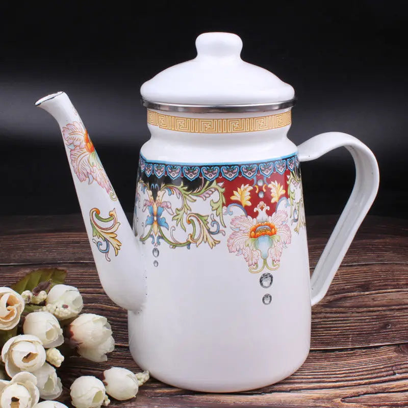 New Ethnic Style Enamel Milk Tea Pot Kettle Oil Pot Vinegar Pot Coffee Pot Tea Cooling Kettle Kitchen Supplies Hot AndCoolKettle