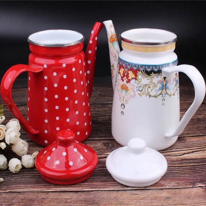 New Ethnic Style Enamel Milk Tea Pot Kettle Oil Pot Vinegar Pot Coffee Pot Tea Cooling Kettle Kitchen Supplies Hot AndCoolKettle