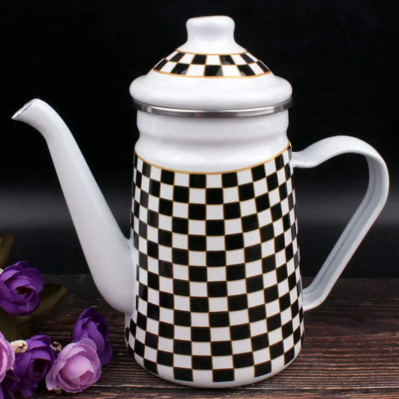New Ethnic Style Enamel Milk Tea Pot Kettle Oil Pot Vinegar Pot Coffee Pot Tea Cooling Kettle Kitchen Supplies Hot AndCoolKettle